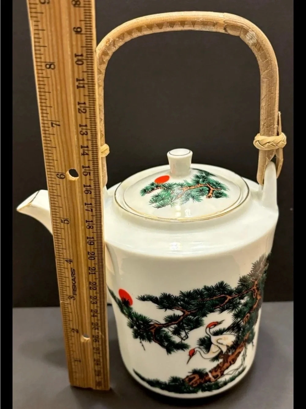 Vintage Cathay China Crane Pine Tree Tea Set Teapot 4 Lidded Cups Asian Japan